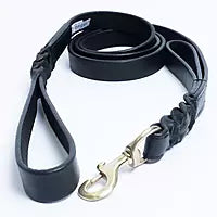 Angel - Dog - Leather Braided Leash DBL Handle Black