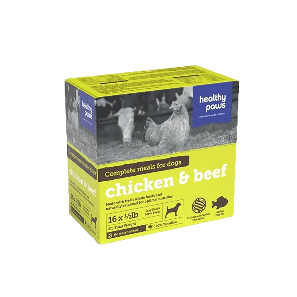 Healthy Paws - Dog - Frozen Raw Complete Dinner Variety Pack - Beef(8) & Chicken (8)