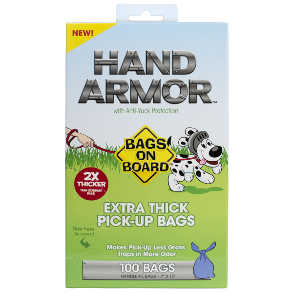 Bags on Board - Dog - Hand Armor Extra Thick Handle Tie Bags 7x15in 100ct