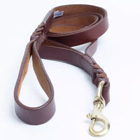 Angel - Dog - Leather Braided Leash DBL Handle Brown
