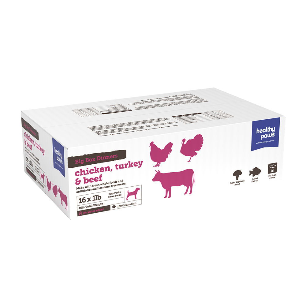Healthy Paws - Dog - Frozen Raw Big Box Dinner Variety Pack - Beef, Chicken, Turkey