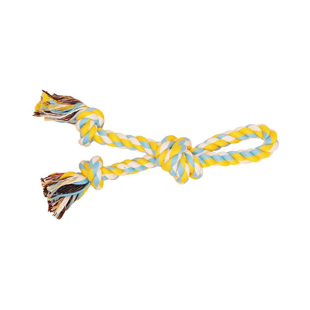BüD'z - Dog - Toy Rope - With 3 Knots Sky Blue & Yellow Double