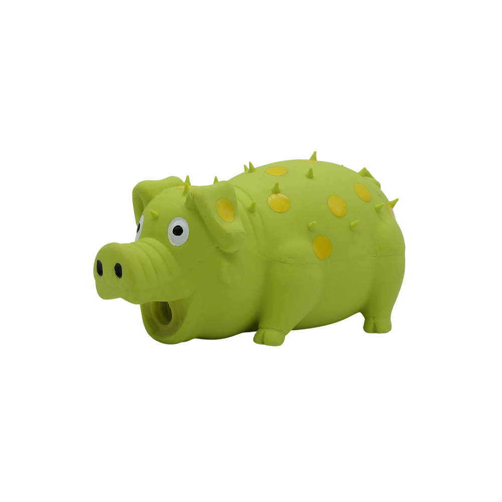 BüD'z - Dog - Latex Toy Squeaker Pig Green with Yellow Dots