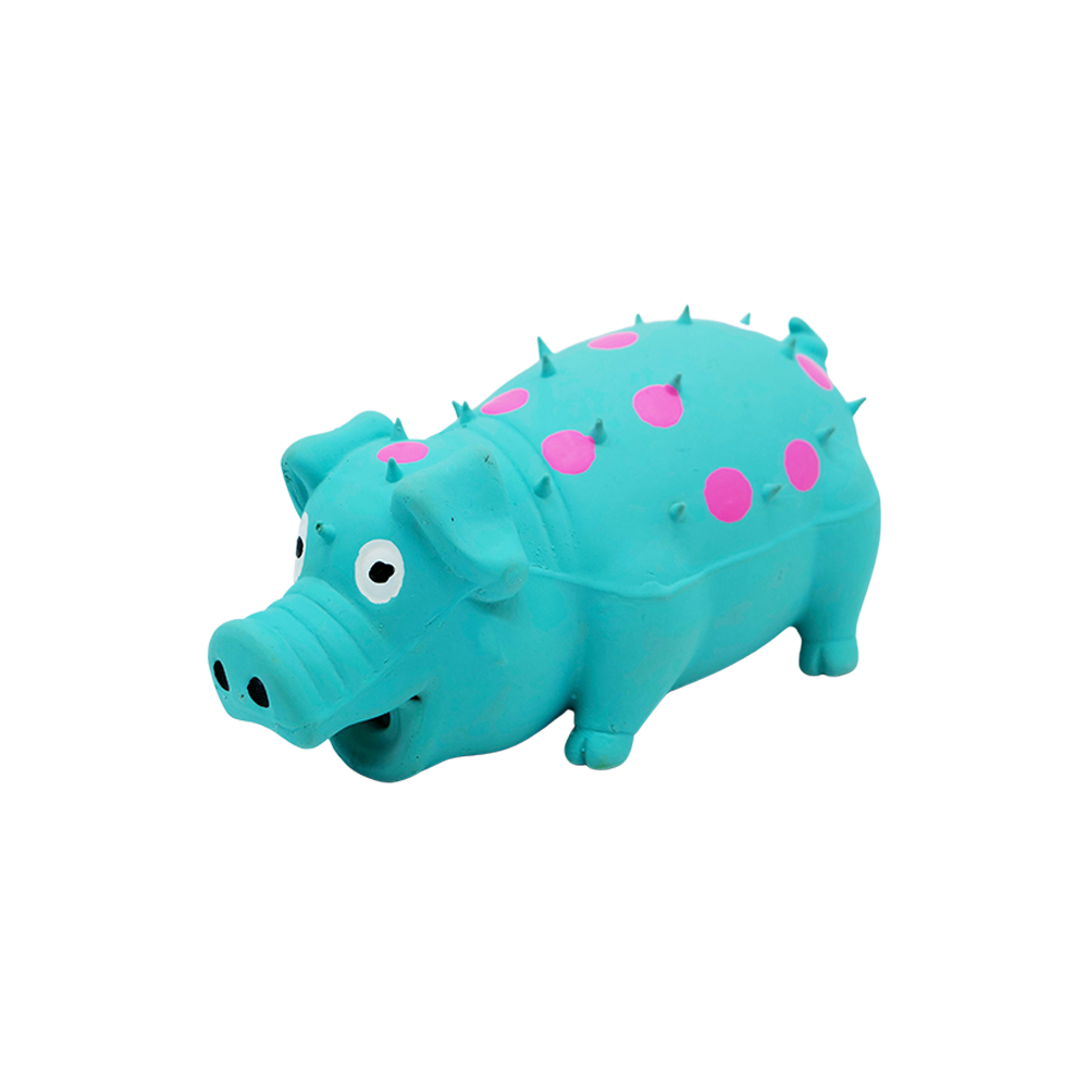 BüD'z - Dog - Latex Toy Squeaker Pig Turquoise with Pink Dots