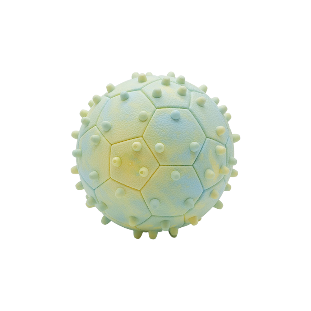 BüD'z - Dog - Rubber Toy Floating Pentagon Ball with Spikes Blue & Yellow