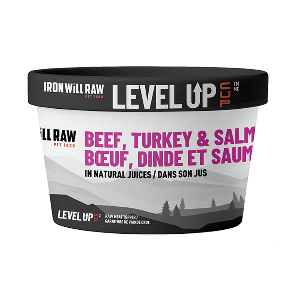 Iron Will Raw - Dog - Level Up Cup Beef, Turkey & Salmon
