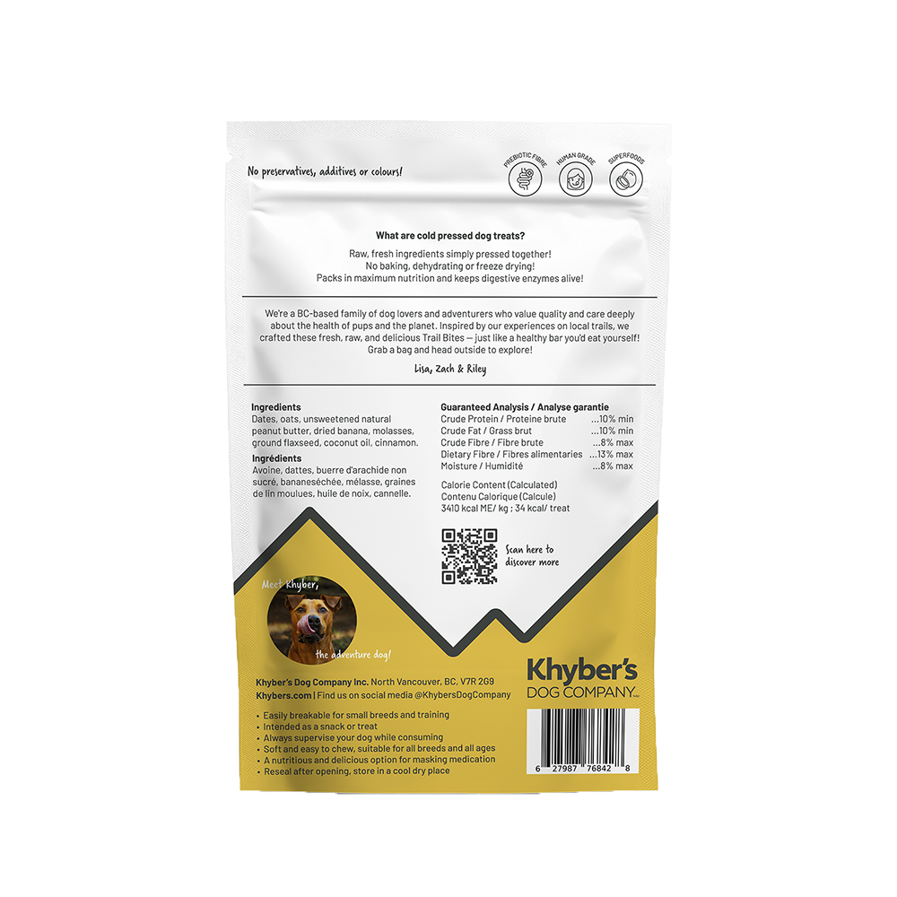 Khyber's Pet Company - Dog - Trail Bites - Peanut Butter Banana Boost