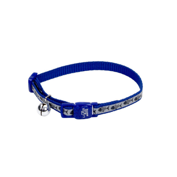 LazerBrite - Cat - Reflective Breakaway Collar Blue Fish Bones