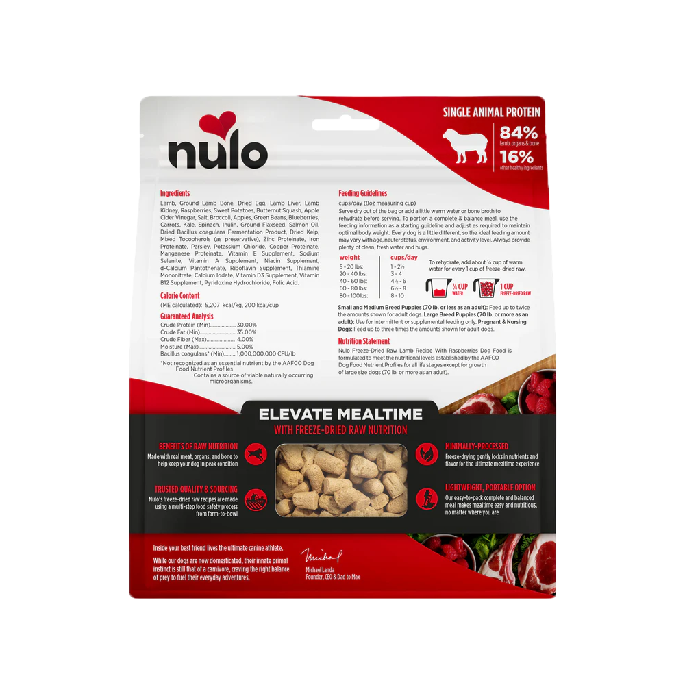 Nulo - Dog - Freeze Dried Grain Free Raw Lamb & Raspberries