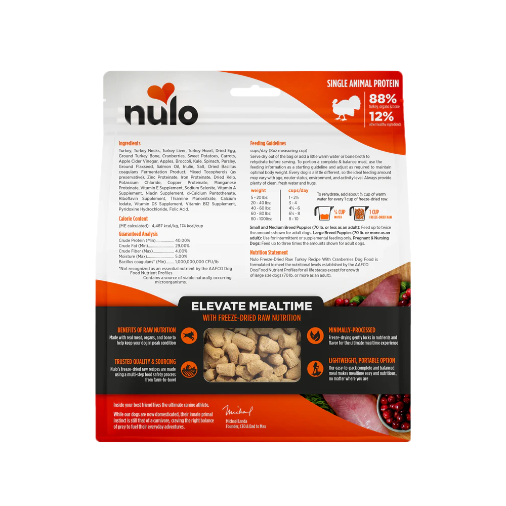 Nulo - Dog - Freeze Dried Raw Grain Free Turkey & Cranberries