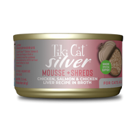 Tiki Cat Silver Mousse Shreds Chicken Salmon in Broth