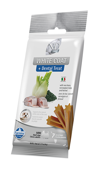 Farmina - Dog - N&D White Coat Dental Treat Adult Small Breed Sea Bass, Norwegian Kelp & Fennel 