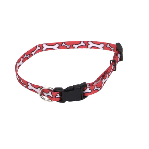 Li'l Pals - Dog - Printed Pattern Adjustable Nylon Collar Red Bone